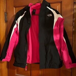 Girls North Face Winter Two Piece Zip In Triclimate Pink Jacket Size L 14-16